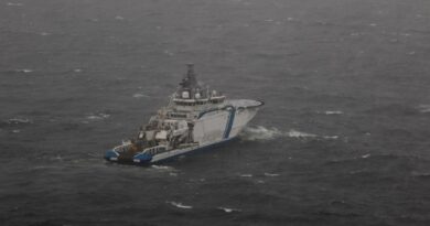 Schiff der Küstenwache. Finnische Grenze zu Russland