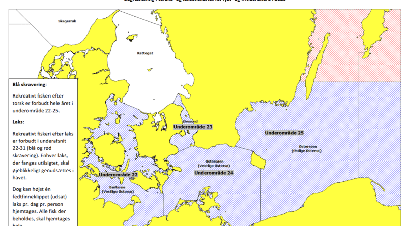 Karte, wo das Angeln in Dänemark verboten ist